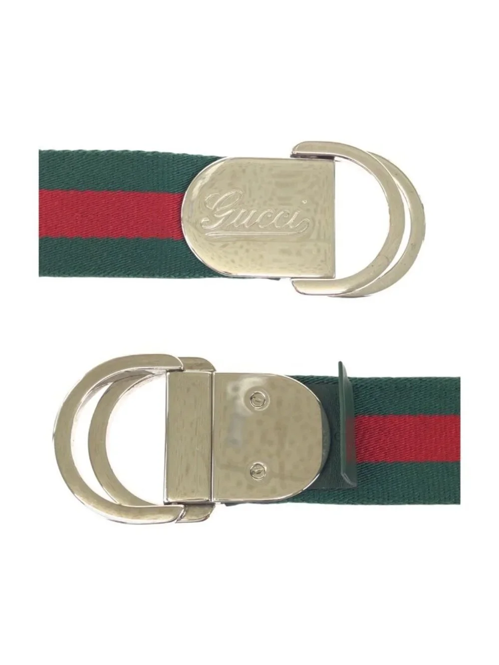 Gucci Sherry Line 85 Green Red Silver Cotton Leather Belt